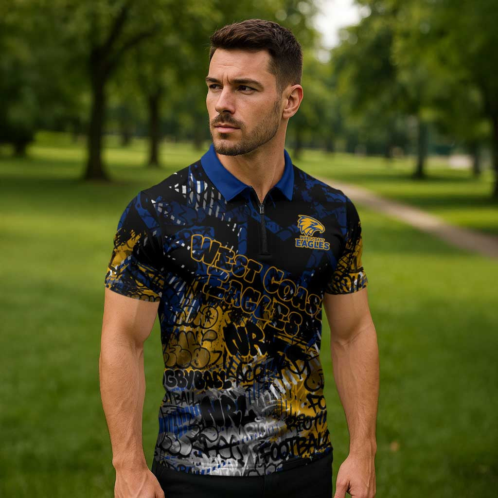 West Coast Eagles Zipper Polo Shirt Urban Graffiti Street Art - Bold Abstract Spray Paint