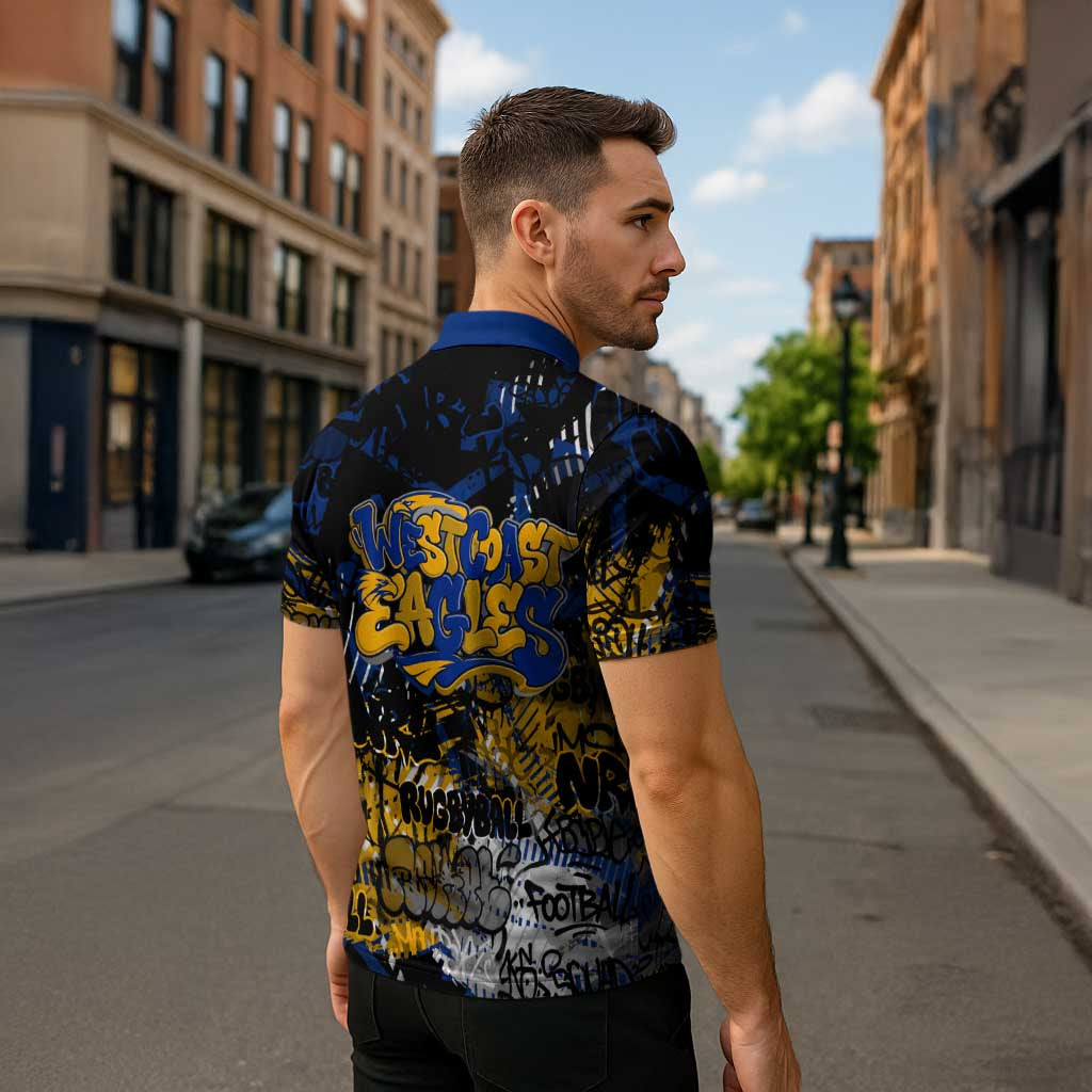 West Coast Eagles Zipper Polo Shirt Urban Graffiti Street Art - Bold Abstract Spray Paint