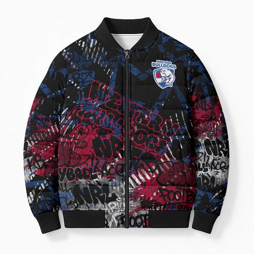 Western Bulldogs Bomber Puffer Jacket Urban Graffiti Street Art - Bold Abstract Spray Paint