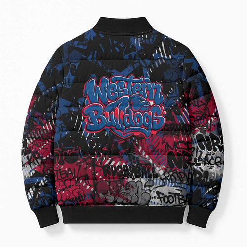 Western Bulldogs Bomber Puffer Jacket Urban Graffiti Street Art - Bold Abstract Spray Paint