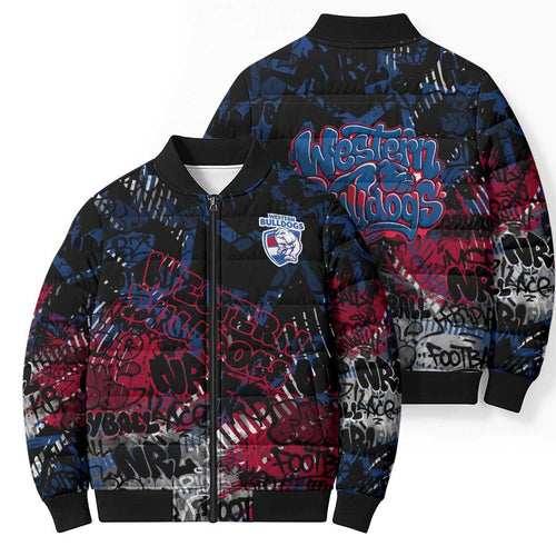 Western Bulldogs Bomber Puffer Jacket Urban Graffiti Street Art - Bold Abstract Spray Paint