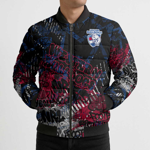 Western Bulldogs Bomber Puffer Jacket Urban Graffiti Street Art - Bold Abstract Spray Paint