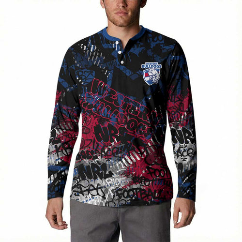 Western Bulldogs Button Sweatshirt Urban Graffiti Street Art - Bold Abstract Spray Paint