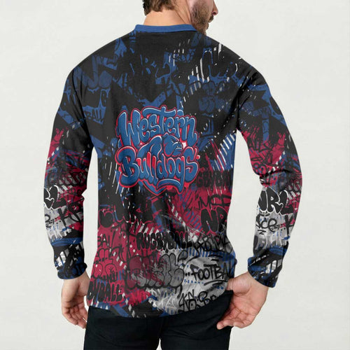 Western Bulldogs Button Sweatshirt Urban Graffiti Street Art - Bold Abstract Spray Paint