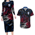 Western Bulldogs Couples Matching Long Sleeve Bodycon Dress and Hawaiian Shirt Urban Graffiti Street Art - Bold Abstract Spray Paint
