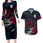 Western Bulldogs Couples Matching Long Sleeve Bodycon Dress and Hawaiian Shirt Urban Graffiti Street Art - Bold Abstract Spray Paint