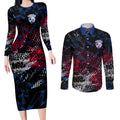 Western Bulldogs Couples Matching Long Sleeve Bodycon Dress and Long Sleeve Button Shirt Urban Graffiti Street Art - Bold Abstract Spray Paint