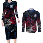 Western Bulldogs Couples Matching Long Sleeve Bodycon Dress and Long Sleeve Button Shirt Urban Graffiti Street Art - Bold Abstract Spray Paint