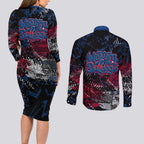 Western Bulldogs Couples Matching Long Sleeve Bodycon Dress and Long Sleeve Button Shirt Urban Graffiti Street Art - Bold Abstract Spray Paint