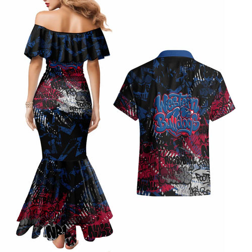 Western Bulldogs Couples Matching Mermaid Dress and Hawaiian Shirt Urban Graffiti Street Art - Bold Abstract Spray Paint