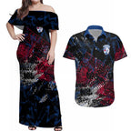 Western Bulldogs Couples Matching Off Shoulder Maxi Dress and Hawaiian Shirt Urban Graffiti Street Art - Bold Abstract Spray Paint