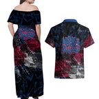 Western Bulldogs Couples Matching Off Shoulder Maxi Dress and Hawaiian Shirt Urban Graffiti Street Art - Bold Abstract Spray Paint