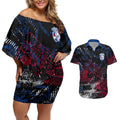 Western Bulldogs Couples Matching Off Shoulder Short Dress and Hawaiian Shirt Urban Graffiti Street Art - Bold Abstract Spray Paint