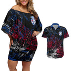 Western Bulldogs Couples Matching Off Shoulder Short Dress and Hawaiian Shirt Urban Graffiti Street Art - Bold Abstract Spray Paint