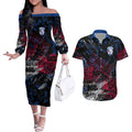 Western Bulldogs Couples Matching Off The Shoulder Long Sleeve Dress and Hawaiian Shirt Urban Graffiti Street Art - Bold Abstract Spray Paint