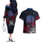 Western Bulldogs Couples Matching Off The Shoulder Long Sleeve Dress and Hawaiian Shirt Urban Graffiti Street Art - Bold Abstract Spray Paint