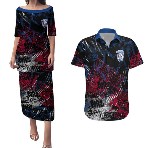 Western Bulldogs Couples Matching Puletasi and Hawaiian Shirt Urban Graffiti Street Art - Bold Abstract Spray Paint