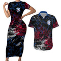 Western Bulldogs Couples Matching Short Sleeve Bodycon Dress and Hawaiian Shirt Urban Graffiti Street Art - Bold Abstract Spray Paint