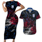 Western Bulldogs Couples Matching Short Sleeve Bodycon Dress and Hawaiian Shirt Urban Graffiti Street Art - Bold Abstract Spray Paint