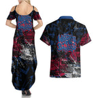 Western Bulldogs Couples Matching Summer Maxi Dress and Hawaiian Shirt Urban Graffiti Street Art - Bold Abstract Spray Paint