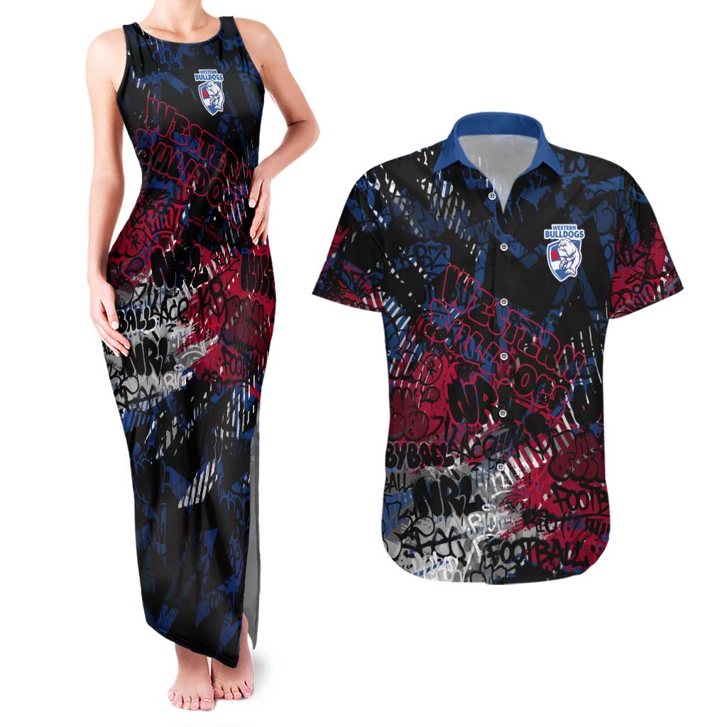 Western Bulldogs Couples Matching Tank Maxi Dress and Hawaiian Shirt Urban Graffiti Street Art - Bold Abstract Spray Paint