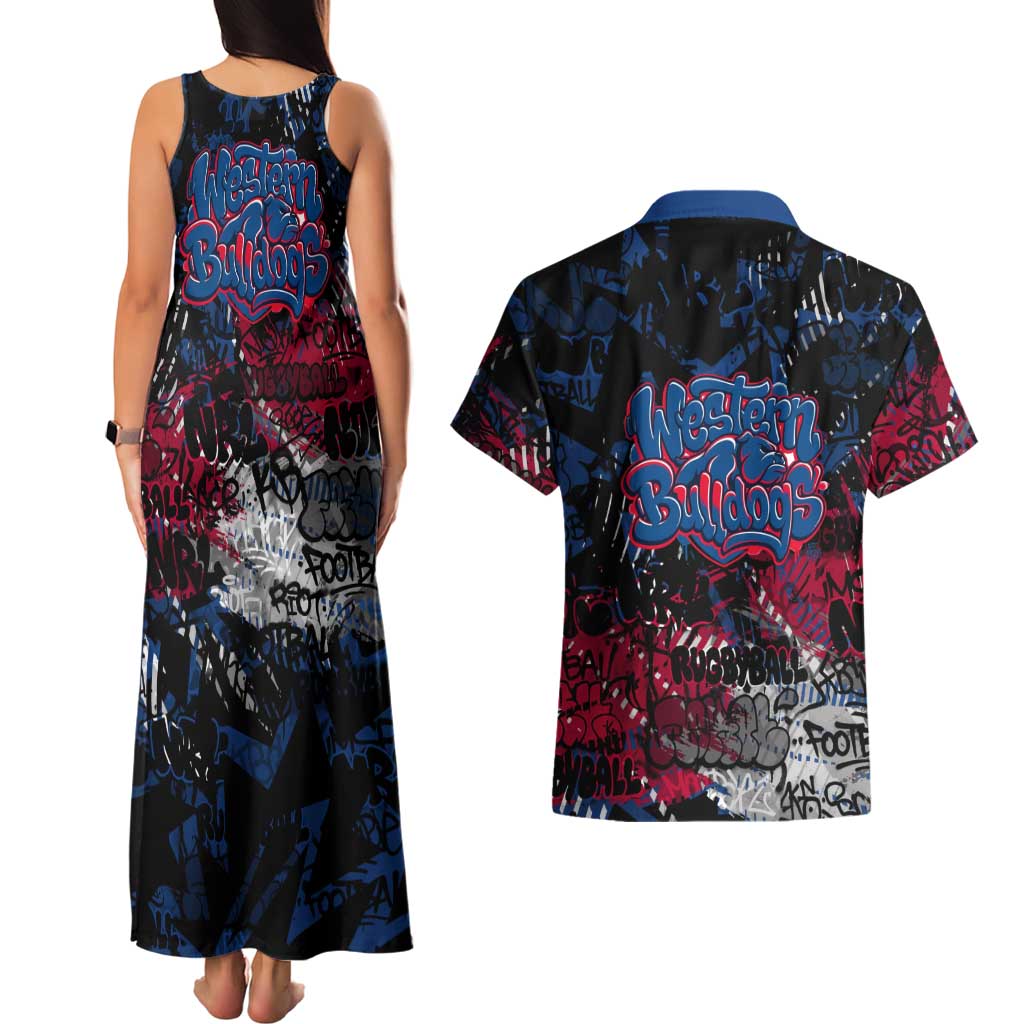 Western Bulldogs Couples Matching Tank Maxi Dress and Hawaiian Shirt Urban Graffiti Street Art - Bold Abstract Spray Paint