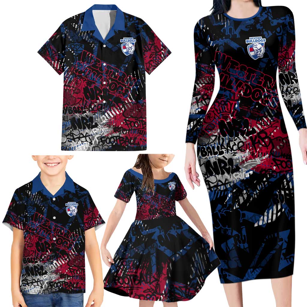 Western Bulldogs Family Matching Long Sleeve Bodycon Dress and Hawaiian Shirt Urban Graffiti Street Art - Bold Abstract Spray Paint