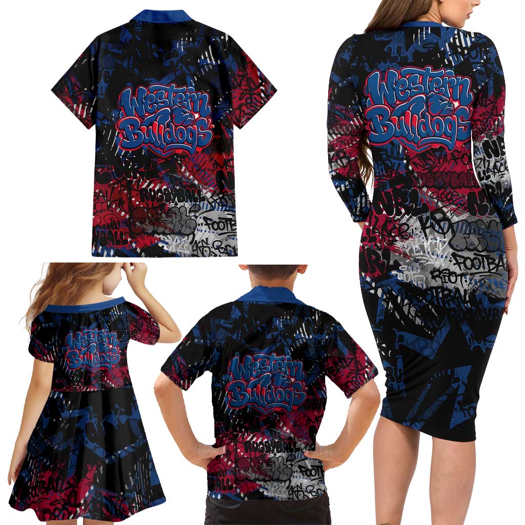 Western Bulldogs Family Matching Long Sleeve Bodycon Dress and Hawaiian Shirt Urban Graffiti Street Art - Bold Abstract Spray Paint