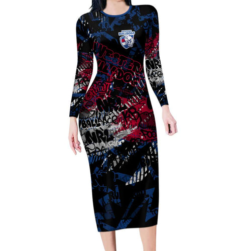 Western Bulldogs Family Matching Long Sleeve Bodycon Dress and Hawaiian Shirt Urban Graffiti Street Art - Bold Abstract Spray Paint