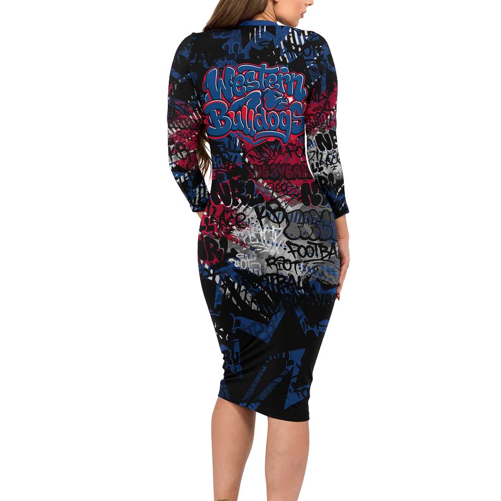 Western Bulldogs Family Matching Long Sleeve Bodycon Dress and Hawaiian Shirt Urban Graffiti Street Art - Bold Abstract Spray Paint