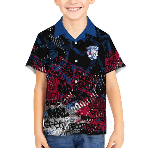 Western Bulldogs Family Matching Long Sleeve Bodycon Dress and Hawaiian Shirt Urban Graffiti Street Art - Bold Abstract Spray Paint
