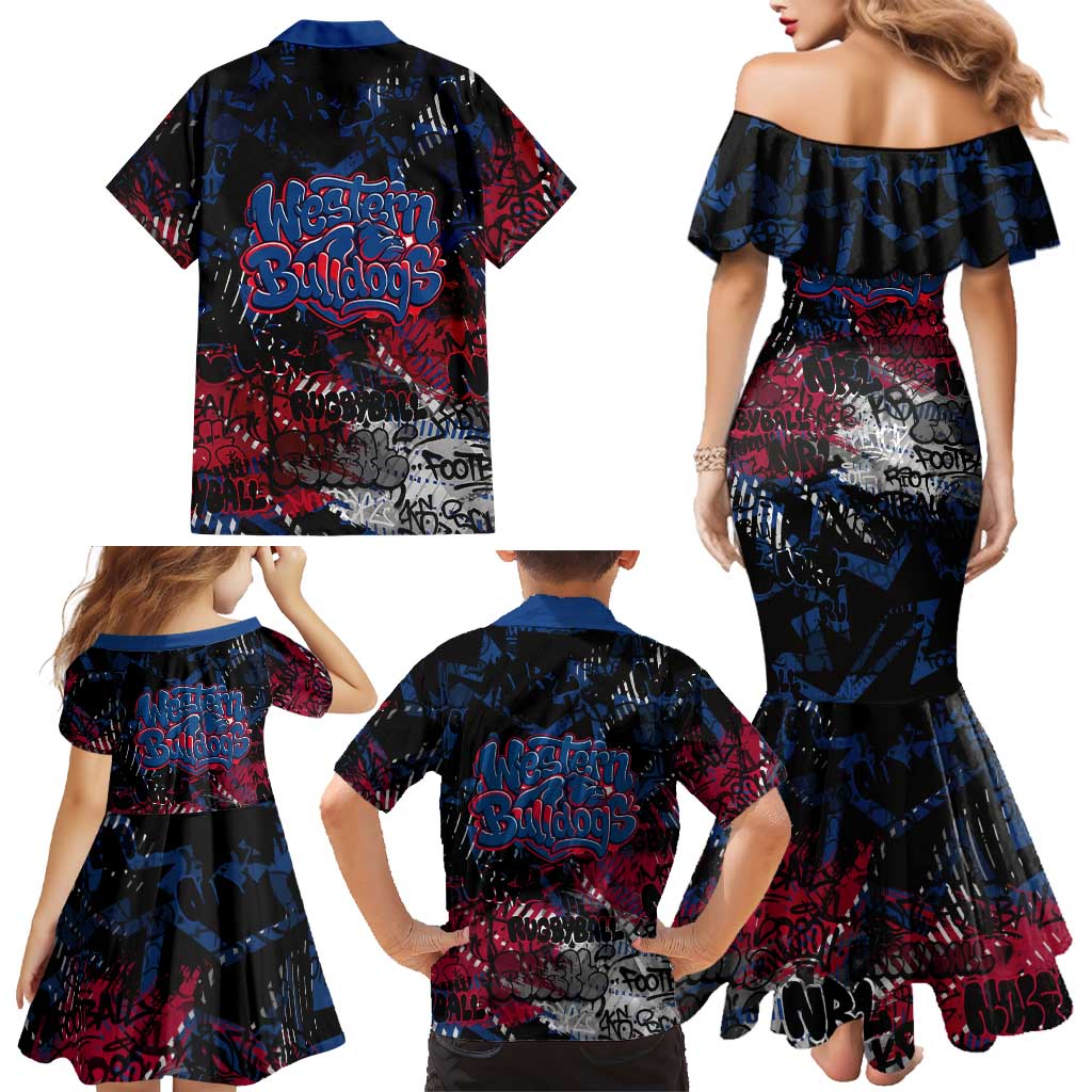 Western Bulldogs Family Matching Mermaid Dress and Hawaiian Shirt Urban Graffiti Street Art - Bold Abstract Spray Paint