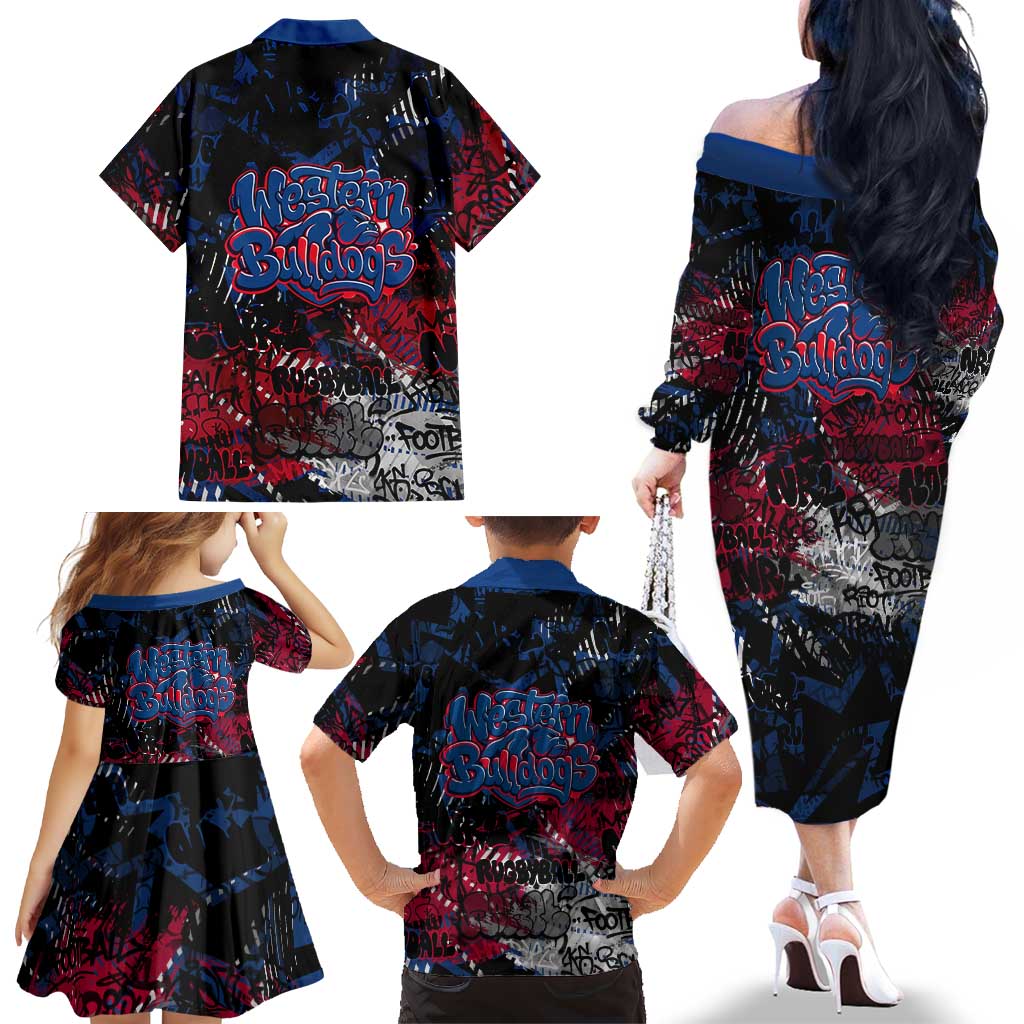 Western Bulldogs Family Matching Off The Shoulder Long Sleeve Dress and Hawaiian Shirt Urban Graffiti Street Art - Bold Abstract Spray Paint