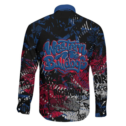 Western Bulldogs Family Matching Off The Shoulder Long Sleeve Dress and Hawaiian Shirt Urban Graffiti Street Art - Bold Abstract Spray Paint