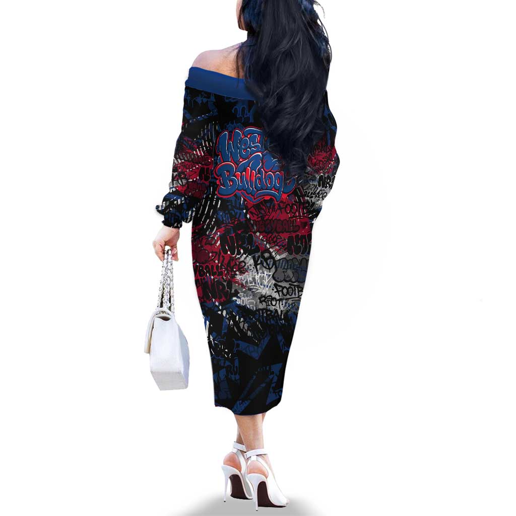 Western Bulldogs Family Matching Off The Shoulder Long Sleeve Dress and Hawaiian Shirt Urban Graffiti Street Art - Bold Abstract Spray Paint