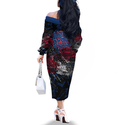 Western Bulldogs Family Matching Off The Shoulder Long Sleeve Dress and Hawaiian Shirt Urban Graffiti Street Art - Bold Abstract Spray Paint