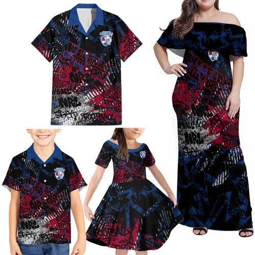 Western Bulldogs Family Matching Off Shoulder Maxi Dress and Hawaiian Shirt Urban Graffiti Street Art - Bold Abstract Spray Paint