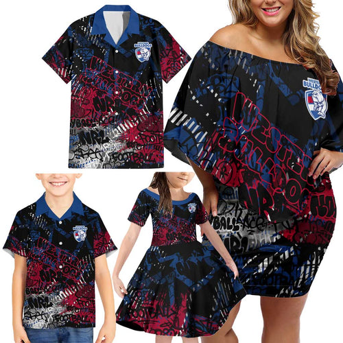 Western Bulldogs Family Matching Off Shoulder Short Dress and Hawaiian Shirt Urban Graffiti Street Art - Bold Abstract Spray Paint