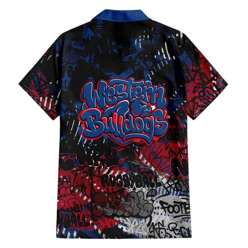 Western Bulldogs Family Matching Off Shoulder Short Dress and Hawaiian Shirt Urban Graffiti Street Art - Bold Abstract Spray Paint