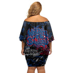 Western Bulldogs Family Matching Off Shoulder Short Dress and Hawaiian Shirt Urban Graffiti Street Art - Bold Abstract Spray Paint