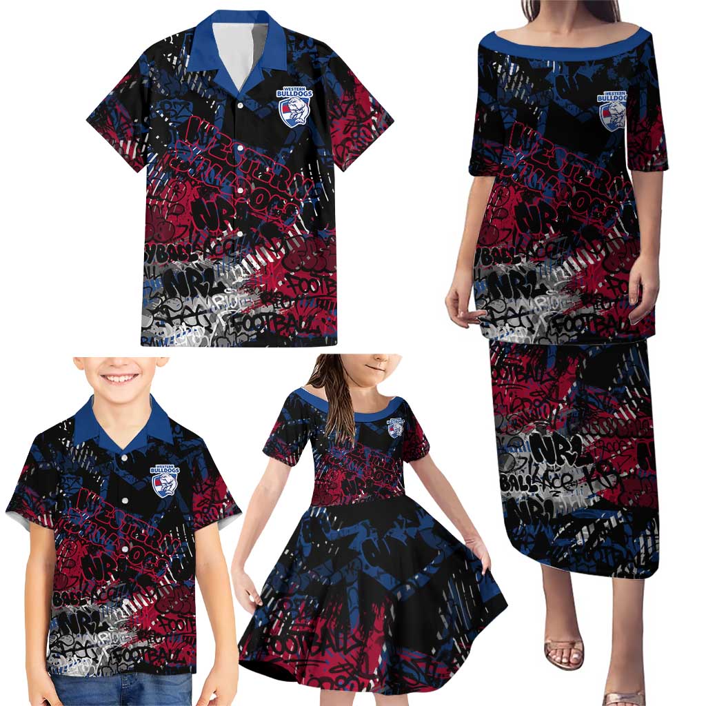 Western Bulldogs Family Matching Puletasi and Hawaiian Shirt Urban Graffiti Street Art - Bold Abstract Spray Paint