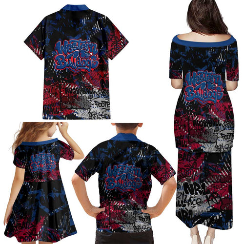 Western Bulldogs Family Matching Puletasi and Hawaiian Shirt Urban Graffiti Street Art - Bold Abstract Spray Paint