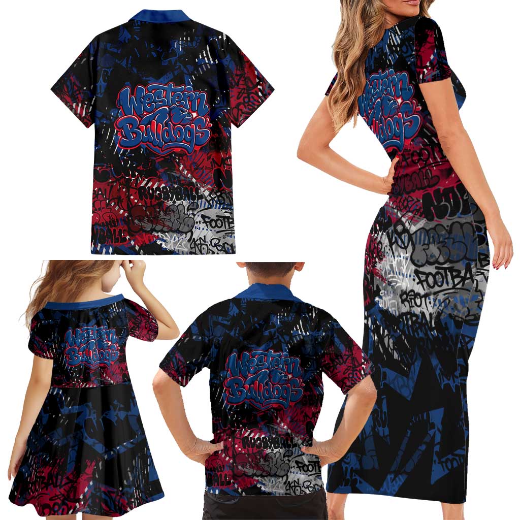 Western Bulldogs Family Matching Short Sleeve Bodycon Dress and Hawaiian Shirt Urban Graffiti Street Art - Bold Abstract Spray Paint
