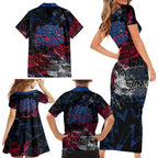 Western Bulldogs Family Matching Short Sleeve Bodycon Dress and Hawaiian Shirt Urban Graffiti Street Art - Bold Abstract Spray Paint