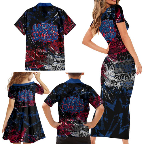 Western Bulldogs Family Matching Short Sleeve Bodycon Dress and Hawaiian Shirt Urban Graffiti Street Art - Bold Abstract Spray Paint