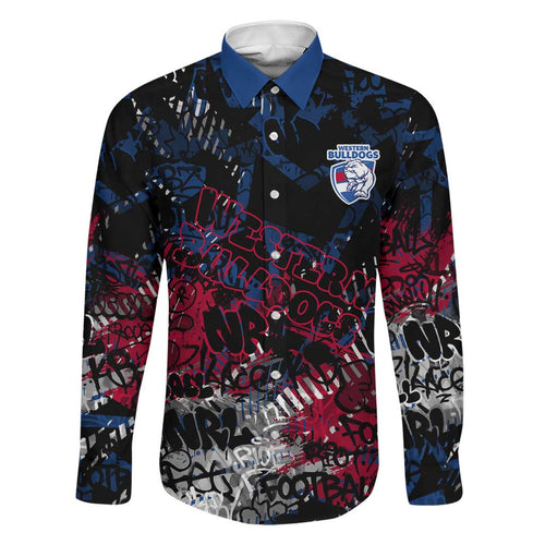 Western Bulldogs Family Matching Short Sleeve Bodycon Dress and Hawaiian Shirt Urban Graffiti Street Art - Bold Abstract Spray Paint