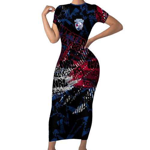 Western Bulldogs Family Matching Short Sleeve Bodycon Dress and Hawaiian Shirt Urban Graffiti Street Art - Bold Abstract Spray Paint