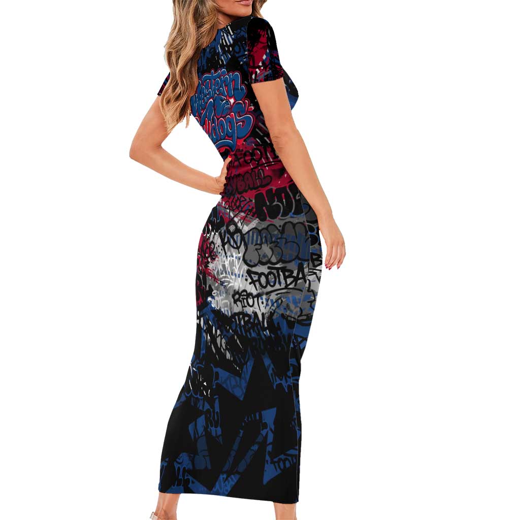 Western Bulldogs Family Matching Short Sleeve Bodycon Dress and Hawaiian Shirt Urban Graffiti Street Art - Bold Abstract Spray Paint