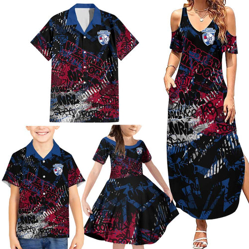 Western Bulldogs Family Matching Summer Maxi Dress and Hawaiian Shirt Urban Graffiti Street Art - Bold Abstract Spray Paint