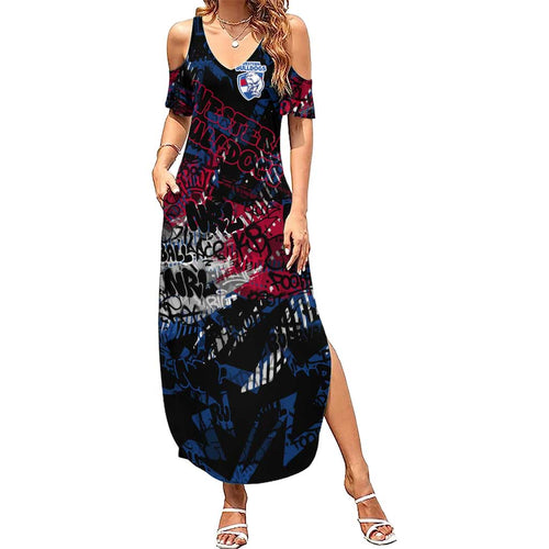 Western Bulldogs Family Matching Summer Maxi Dress and Hawaiian Shirt Urban Graffiti Street Art - Bold Abstract Spray Paint